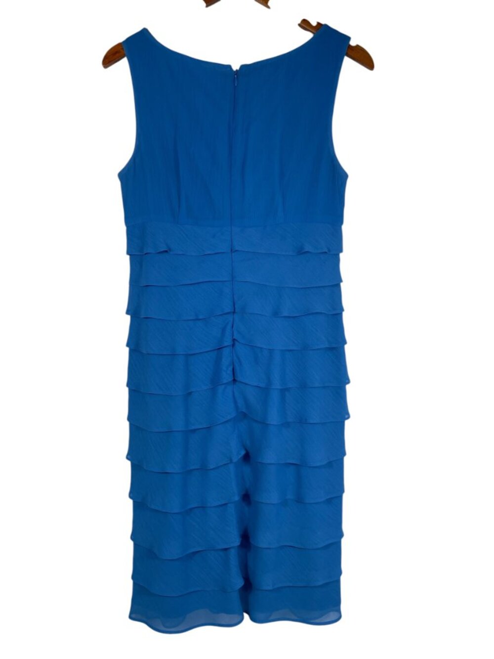 London Times Blue Tiered Chiffon Cocktail Dress Sleeveless V-Neck Size 8 - Picture 3 of 11